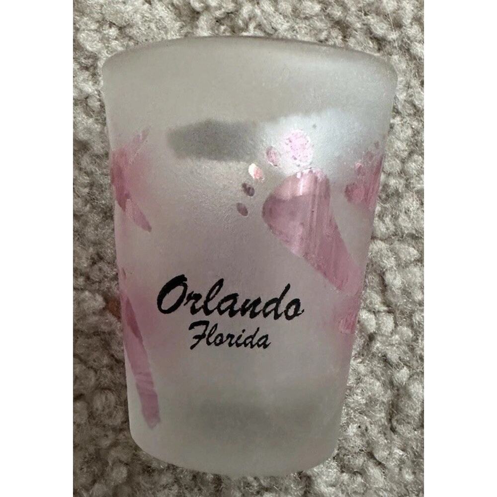 Orlando Florida Pink Palm Frosted Souvenir Shot Glass Vintage Collectible